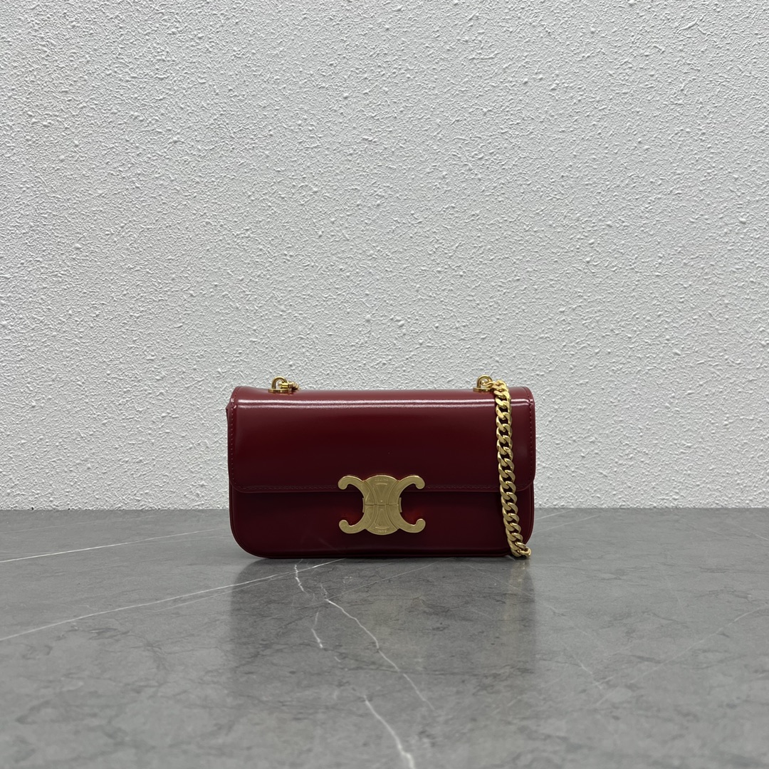 Celine Chain Shoulder Bag Claude In Shiny Calfskin Red/Gold 197992